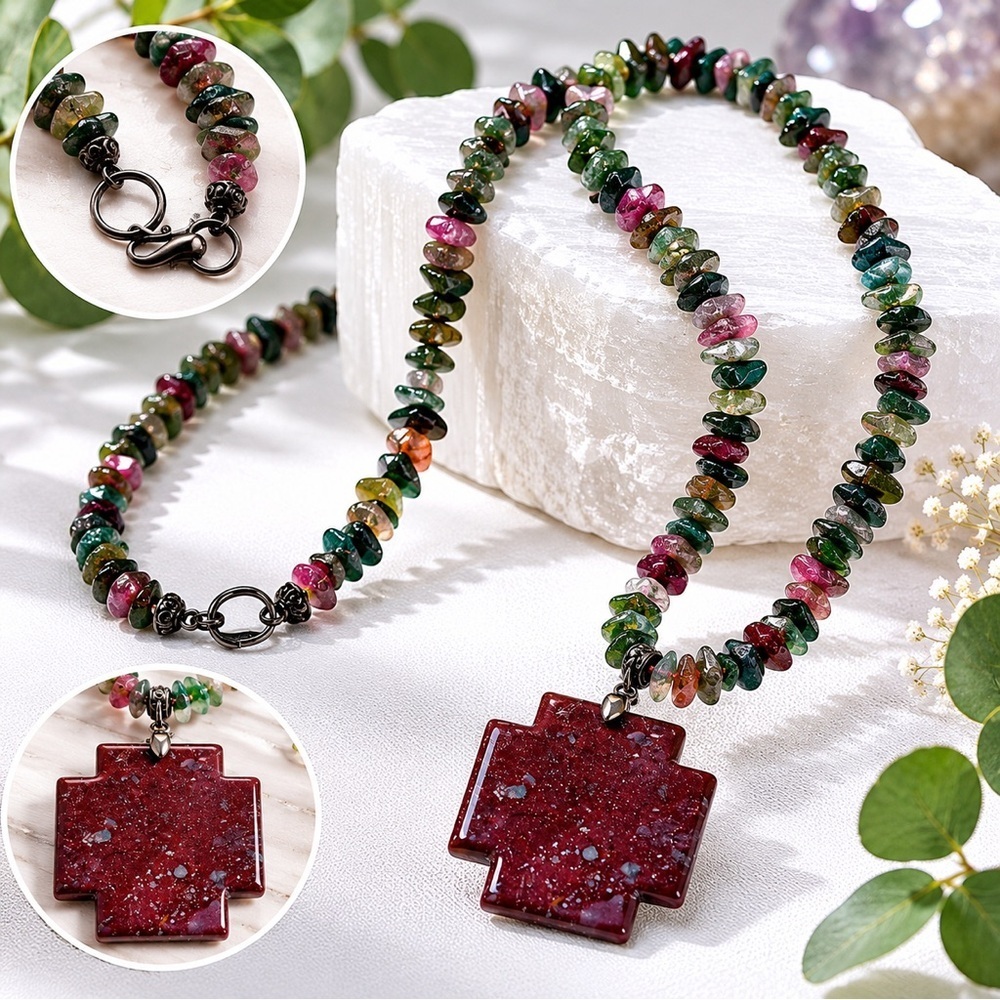 Artisan BLOOD RED JASPER CROSS Necklace
Natural Chalcedony & Jasper Chip Stone